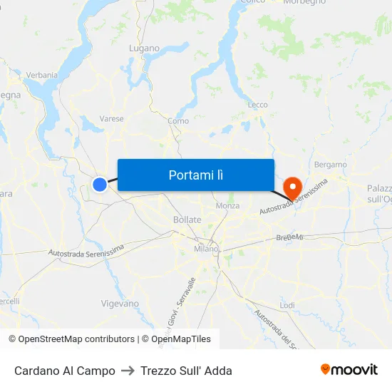 Cardano Al Campo to Trezzo Sull' Adda map