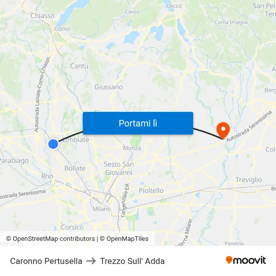 Caronno Pertusella to Trezzo Sull' Adda map