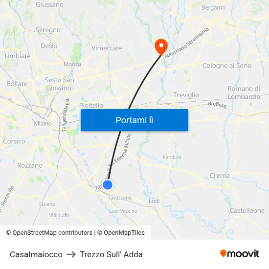 Casalmaiocco to Trezzo Sull' Adda map