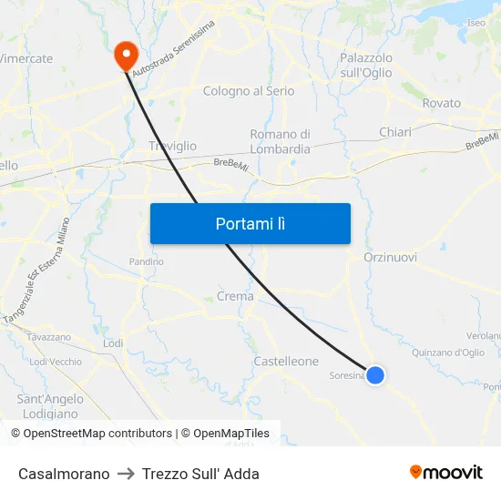 Casalmorano to Trezzo Sull' Adda map