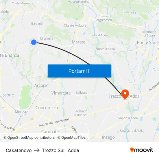 Casatenovo to Trezzo Sull' Adda map