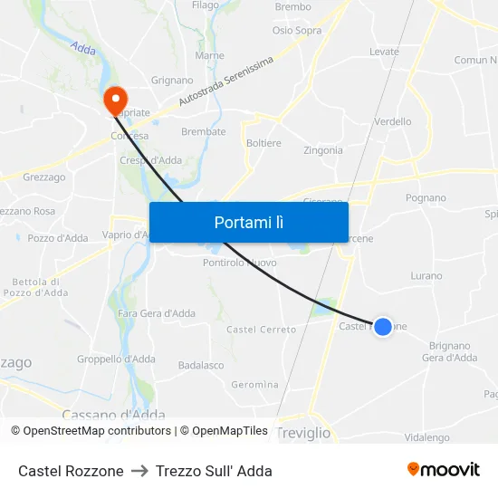 Castel Rozzone to Trezzo Sull' Adda map