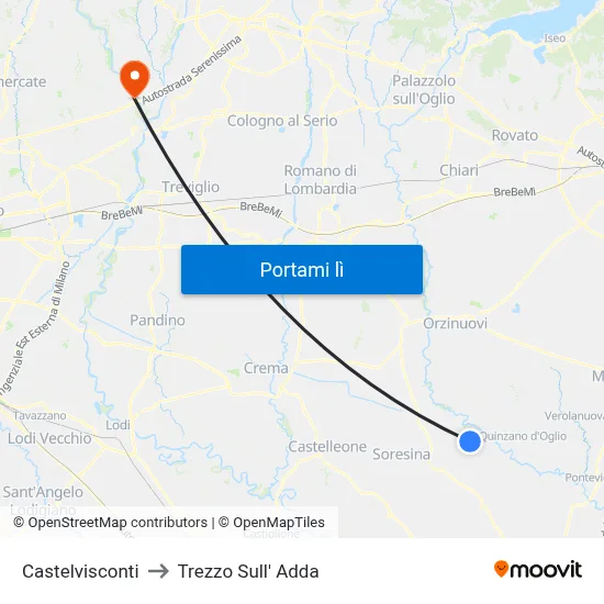 Castelvisconti to Trezzo Sull' Adda map
