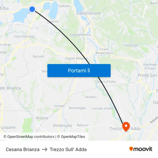 Cesana Brianza to Trezzo Sull' Adda map