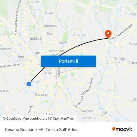 Cesano Boscone to Trezzo Sull' Adda map
