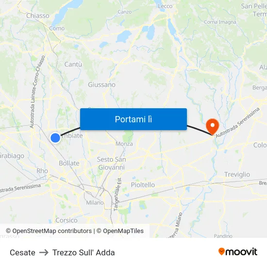 Cesate to Trezzo Sull' Adda map
