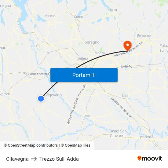 Cilavegna to Trezzo Sull' Adda map