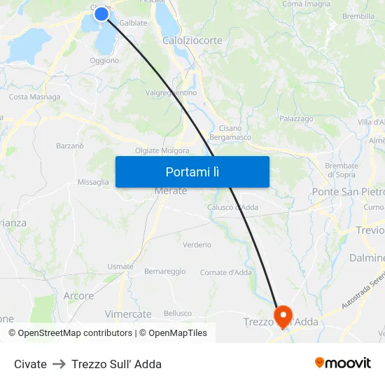 Civate to Trezzo Sull' Adda map