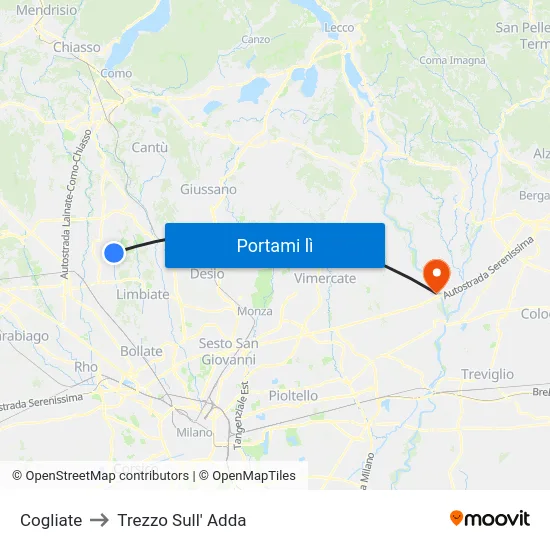 Cogliate to Trezzo Sull' Adda map