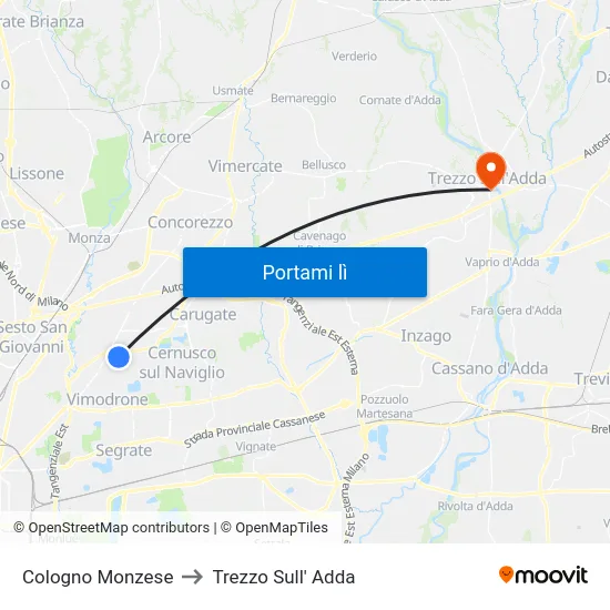 Cologno Monzese to Trezzo Sull' Adda map