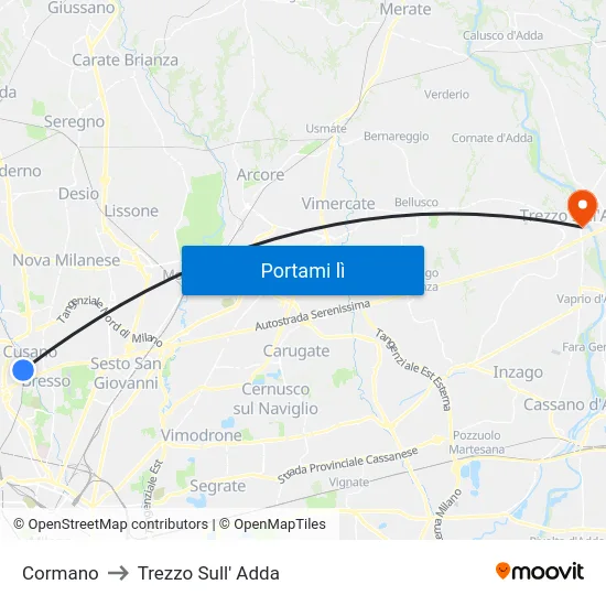 Cormano to Trezzo Sull' Adda map
