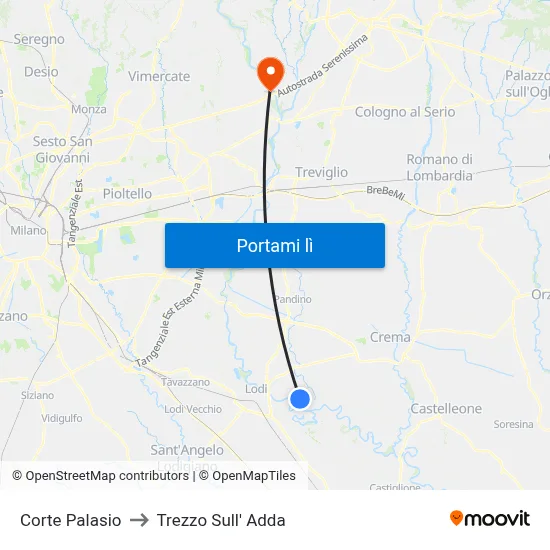 Corte Palasio to Trezzo Sull' Adda map