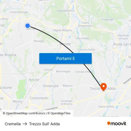 Cremella to Trezzo Sull' Adda map