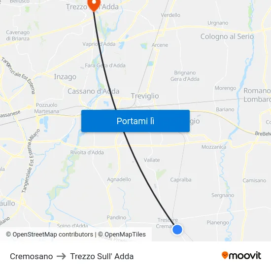 Cremosano to Trezzo Sull' Adda map