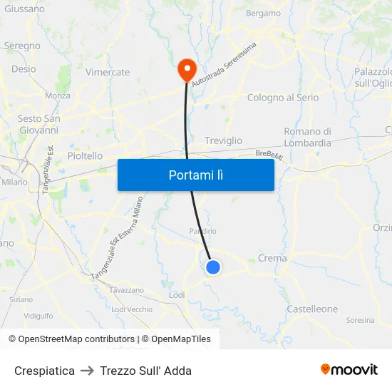 Crespiatica to Trezzo Sull' Adda map
