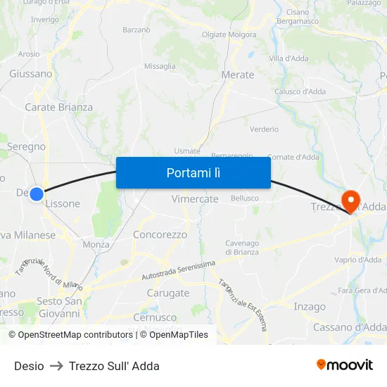 Desio to Trezzo Sull' Adda map