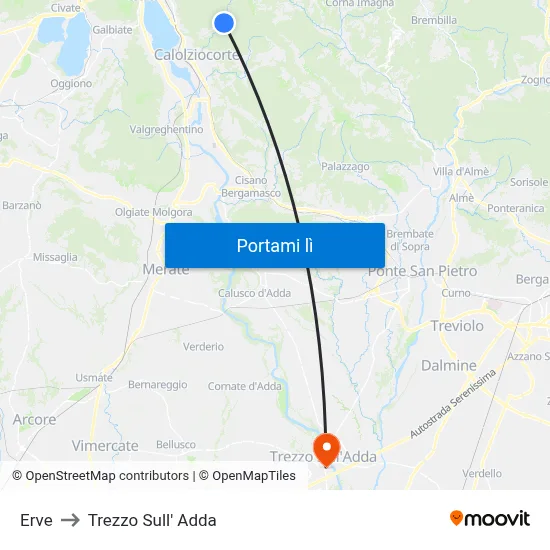 Erve to Trezzo Sull' Adda map