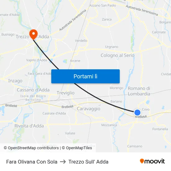 Fara Olivana Con Sola to Trezzo Sull' Adda map