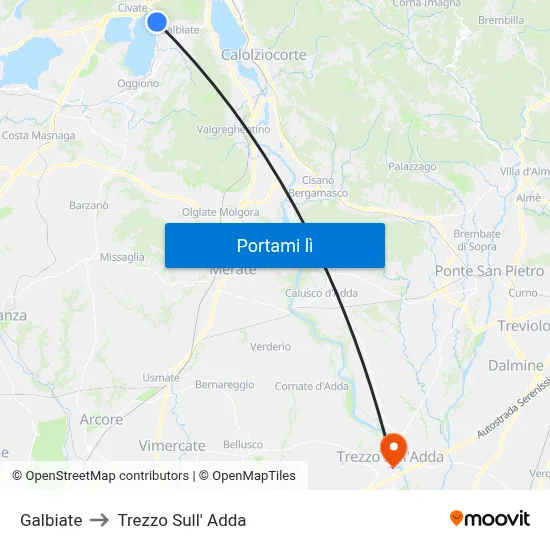 Galbiate to Trezzo Sull' Adda map