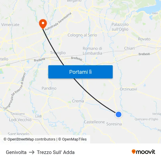 Genivolta to Trezzo Sull' Adda map