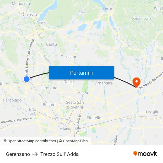 Gerenzano to Trezzo Sull' Adda map