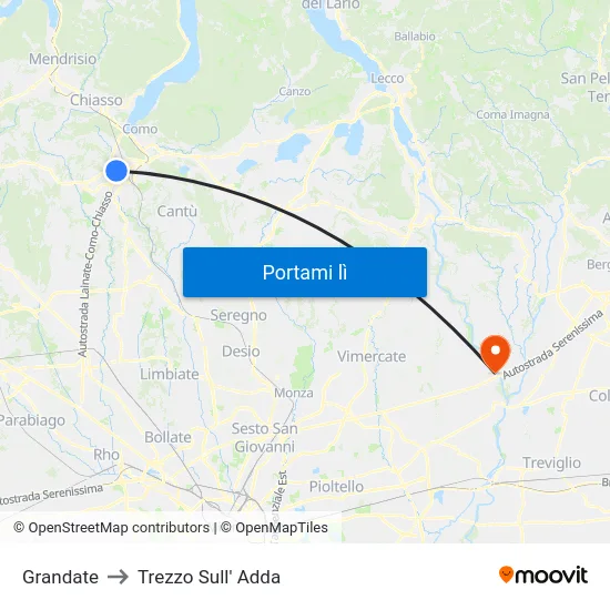 Grandate to Trezzo Sull' Adda map
