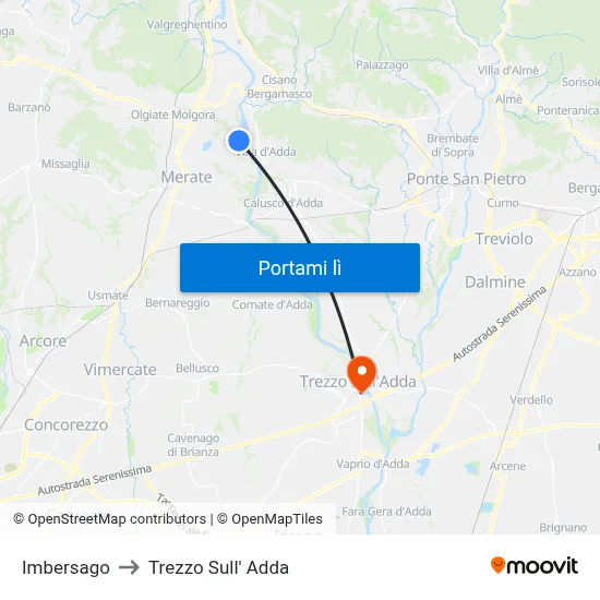 Imbersago to Trezzo Sull' Adda map