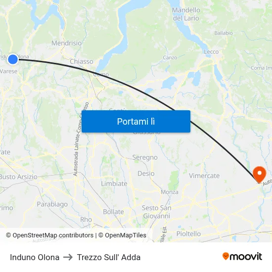Induno Olona to Trezzo Sull' Adda map