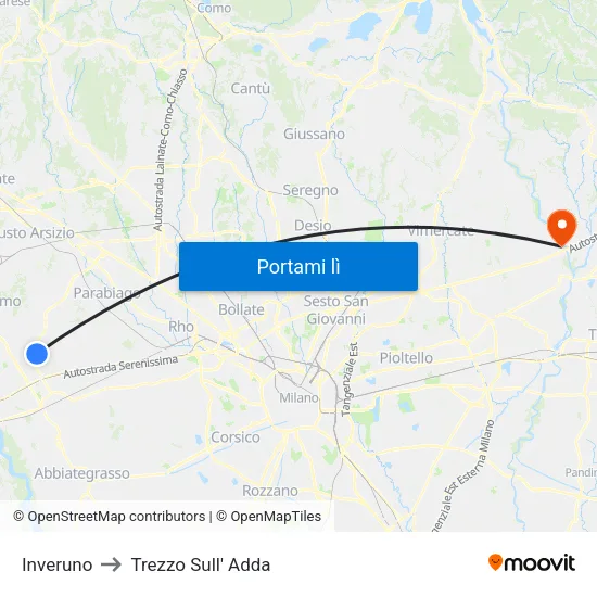 Inveruno to Trezzo Sull' Adda map