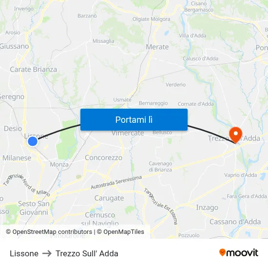 Lissone to Trezzo Sull' Adda map