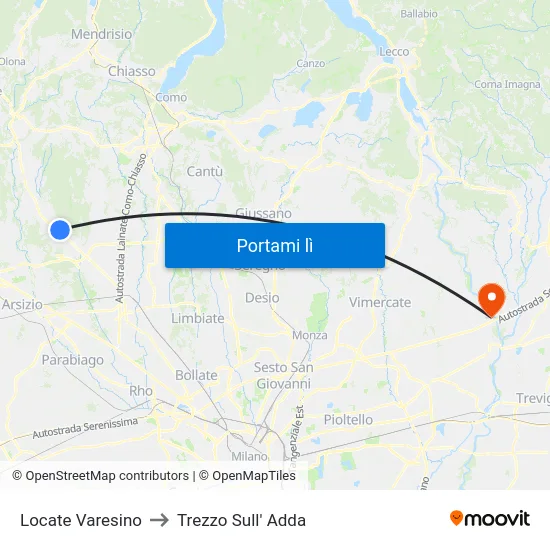 Locate Varesino to Trezzo Sull' Adda map