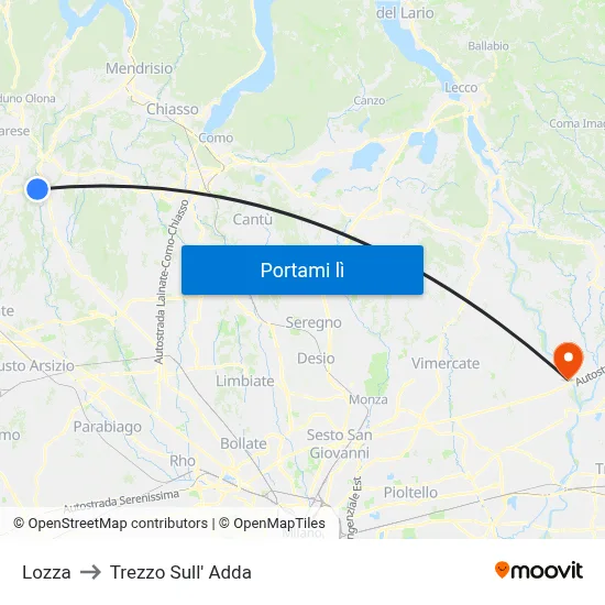 Lozza to Trezzo Sull' Adda map