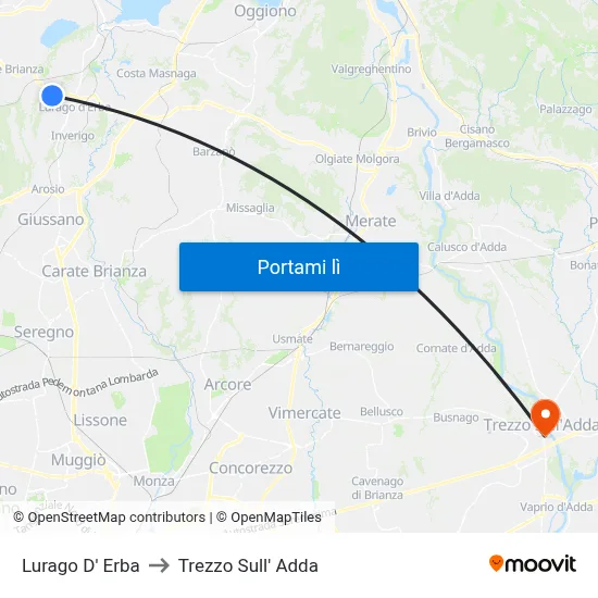 Lurago D' Erba to Trezzo Sull' Adda map