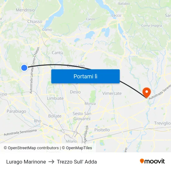Lurago Marinone to Trezzo Sull' Adda map