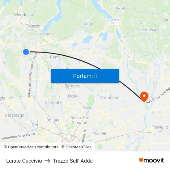 Lurate Caccivio to Trezzo Sull' Adda map