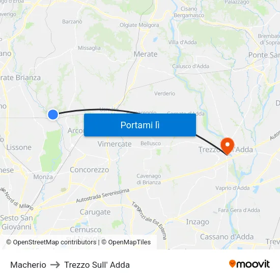 Macherio to Trezzo Sull' Adda map