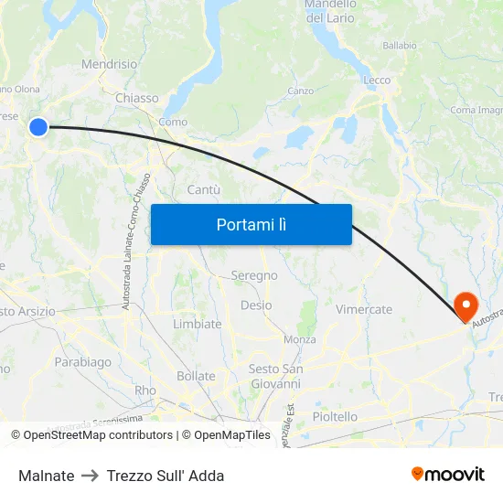 Malnate to Trezzo Sull' Adda map