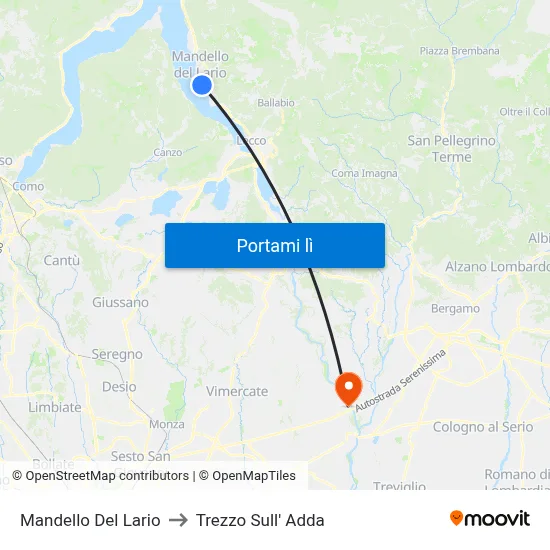 Mandello Del Lario to Trezzo Sull' Adda map