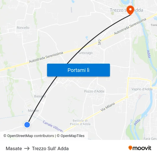 Masate to Trezzo Sull' Adda map