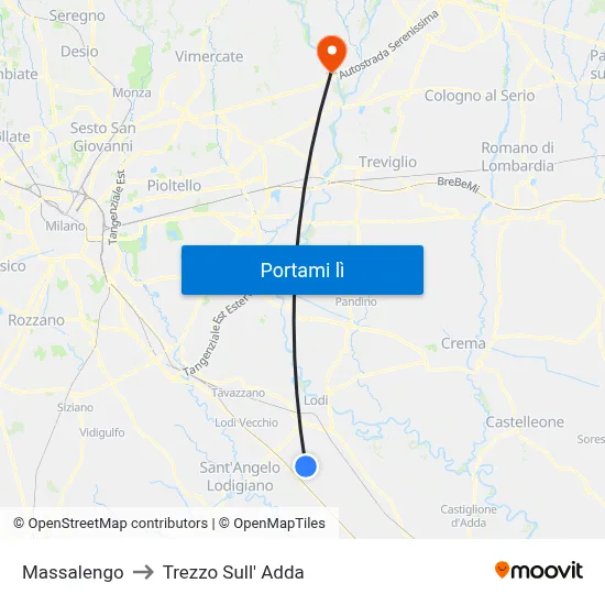 Massalengo to Trezzo Sull' Adda map