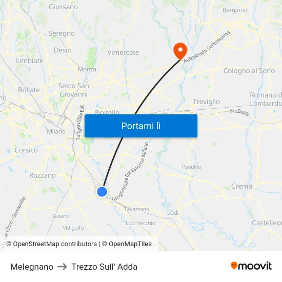 Melegnano to Trezzo Sull' Adda map