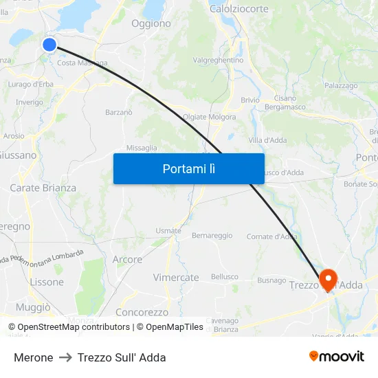 Merone to Trezzo Sull' Adda map