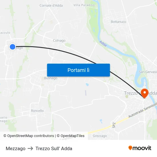 Mezzago to Trezzo Sull' Adda map