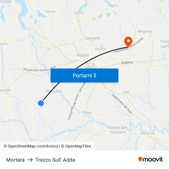 Mortara to Trezzo Sull' Adda map