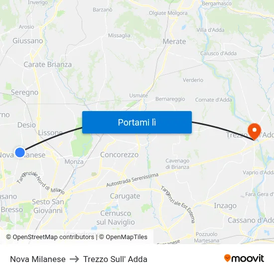 Nova Milanese to Trezzo Sull' Adda map
