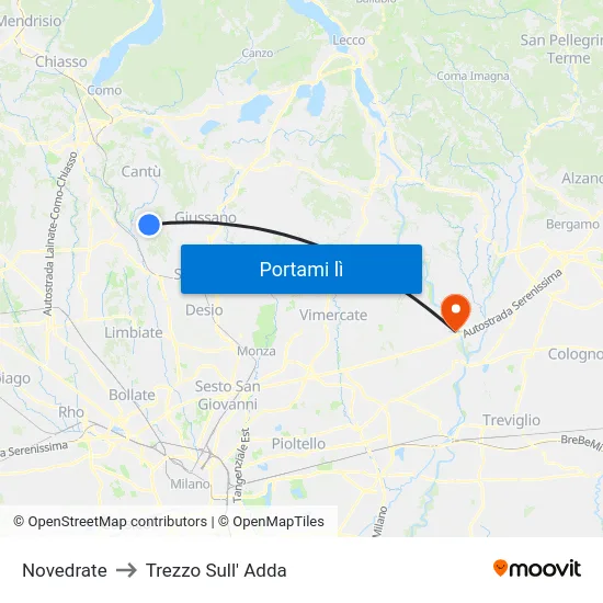 Novedrate to Trezzo Sull' Adda map