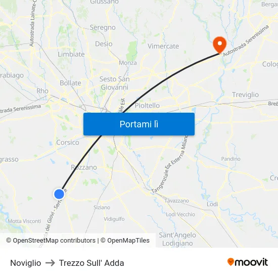 Noviglio to Trezzo Sull' Adda map