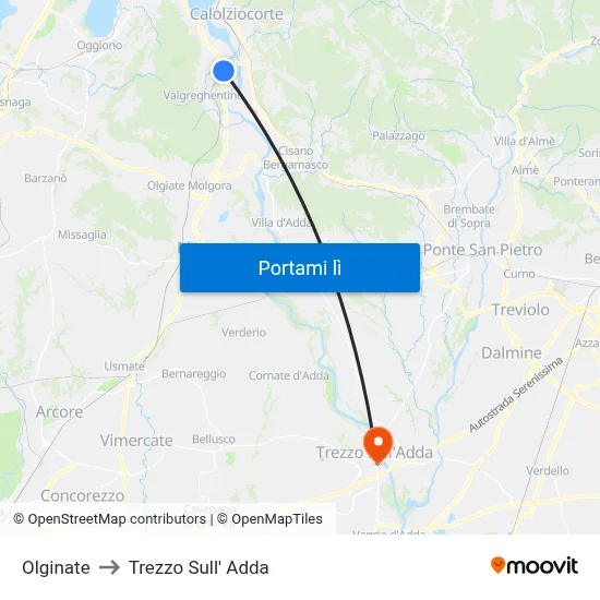 Olginate to Trezzo Sull' Adda map