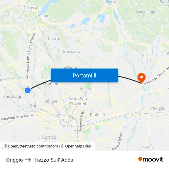 Origgio to Trezzo Sull' Adda map