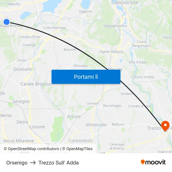 Orsenigo to Trezzo Sull' Adda map